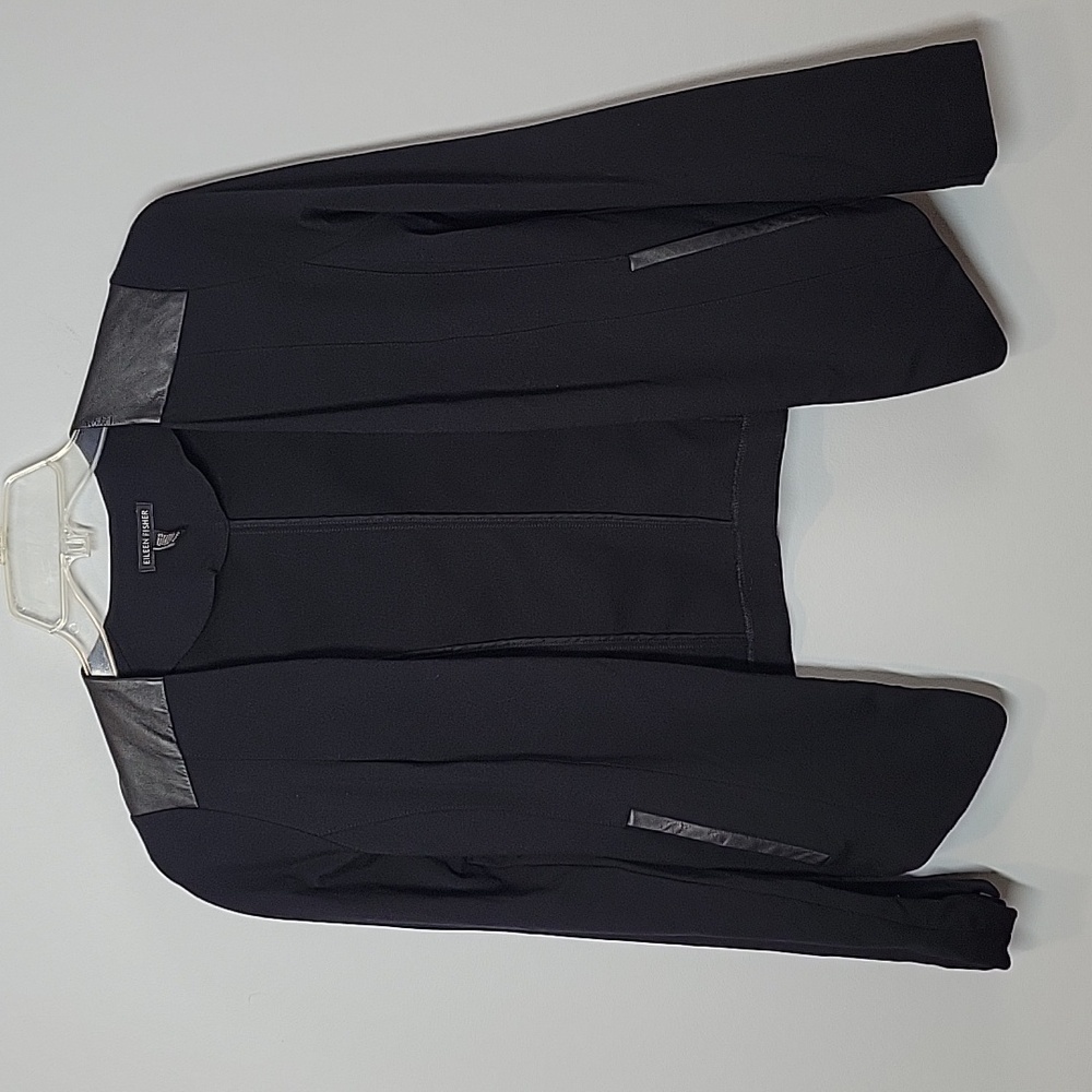 Eileen Fisher angle front leather trim ponte jacket